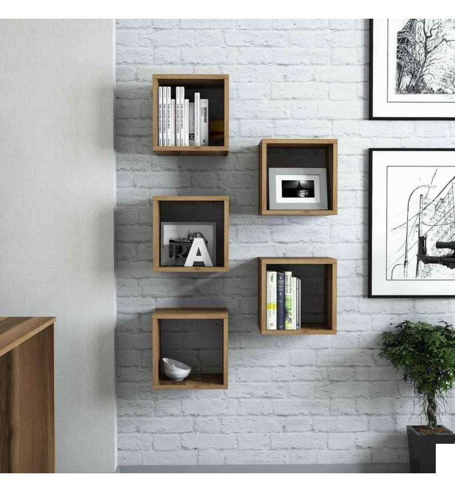 Etagère murale, noyer, panneau de particules mélaminé