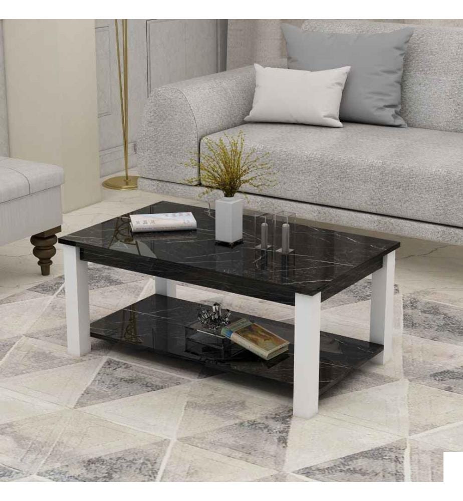 Table basse, marbre noir, blanc, panneau de particules mélaminé