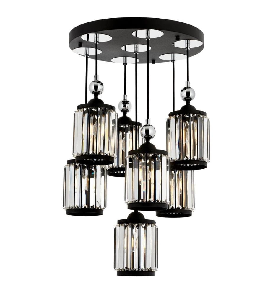 Lustre, Noir, Blanc, Argent, Corps en métal, Chapeau en cristal