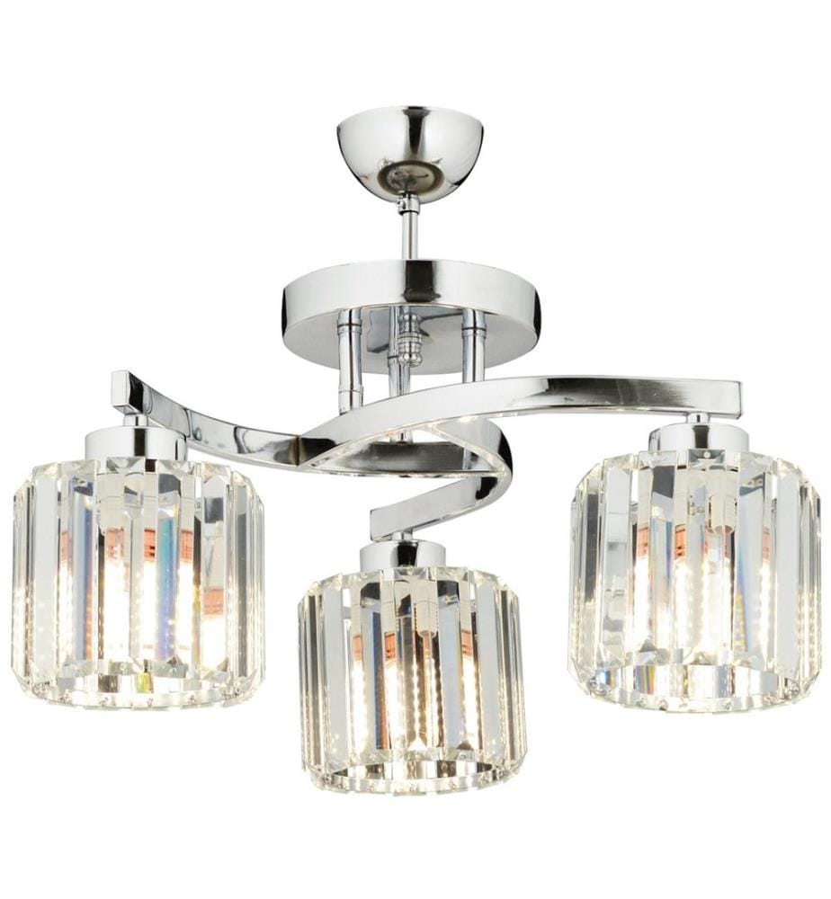 Lustre, Chrome, Corps en Métal, Chapeau en Cristal