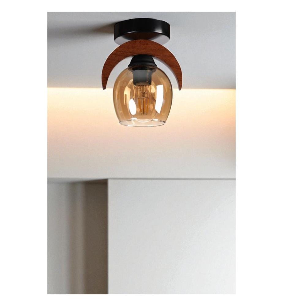 Lustre, miel, noyer, noir, corps en métal avec détails en bois