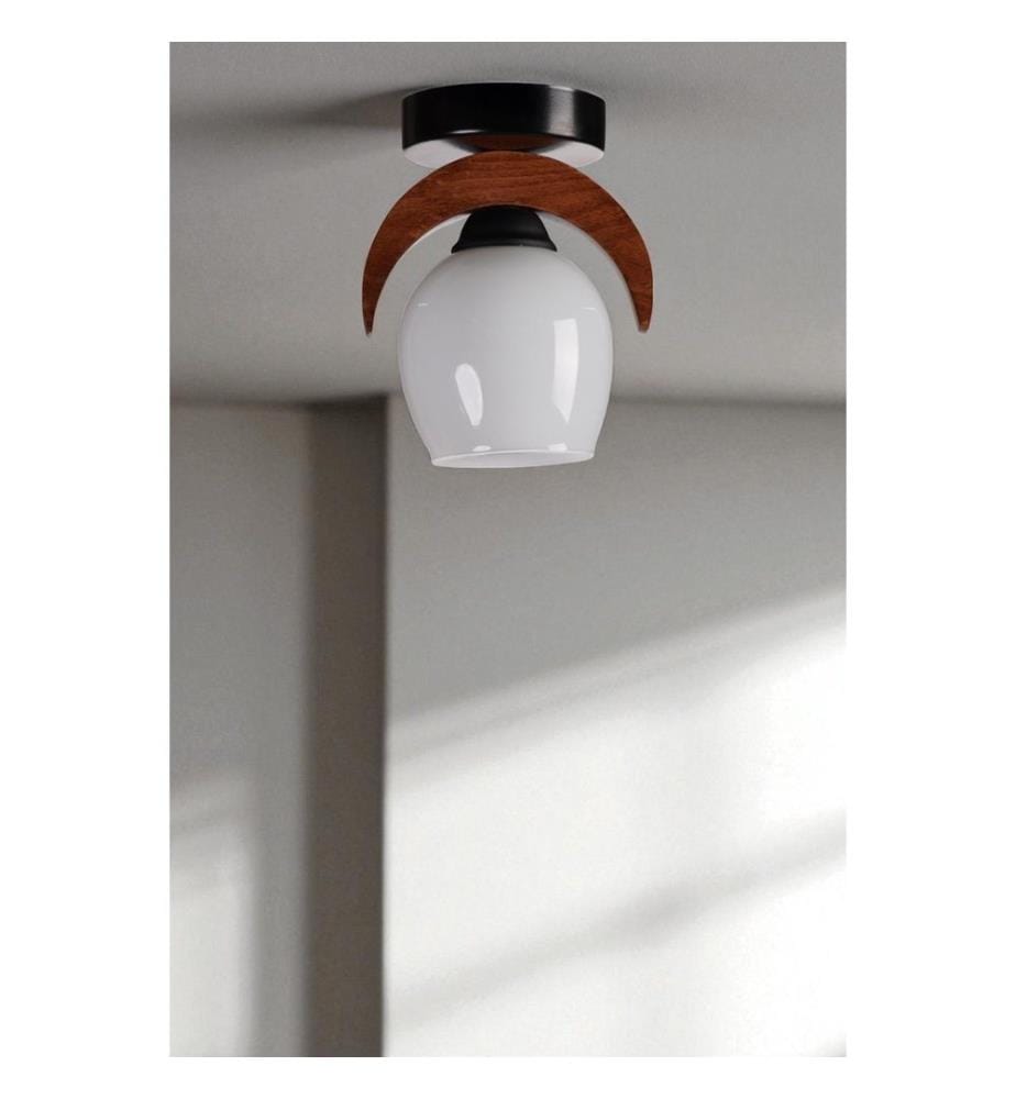 Lustre, blanc, noyer, noir, corps en métal avec détails en bois