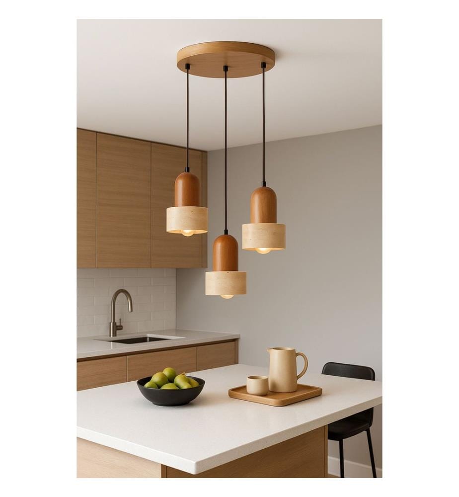 Lustre, beige, chêne, placage bois, corps métallique