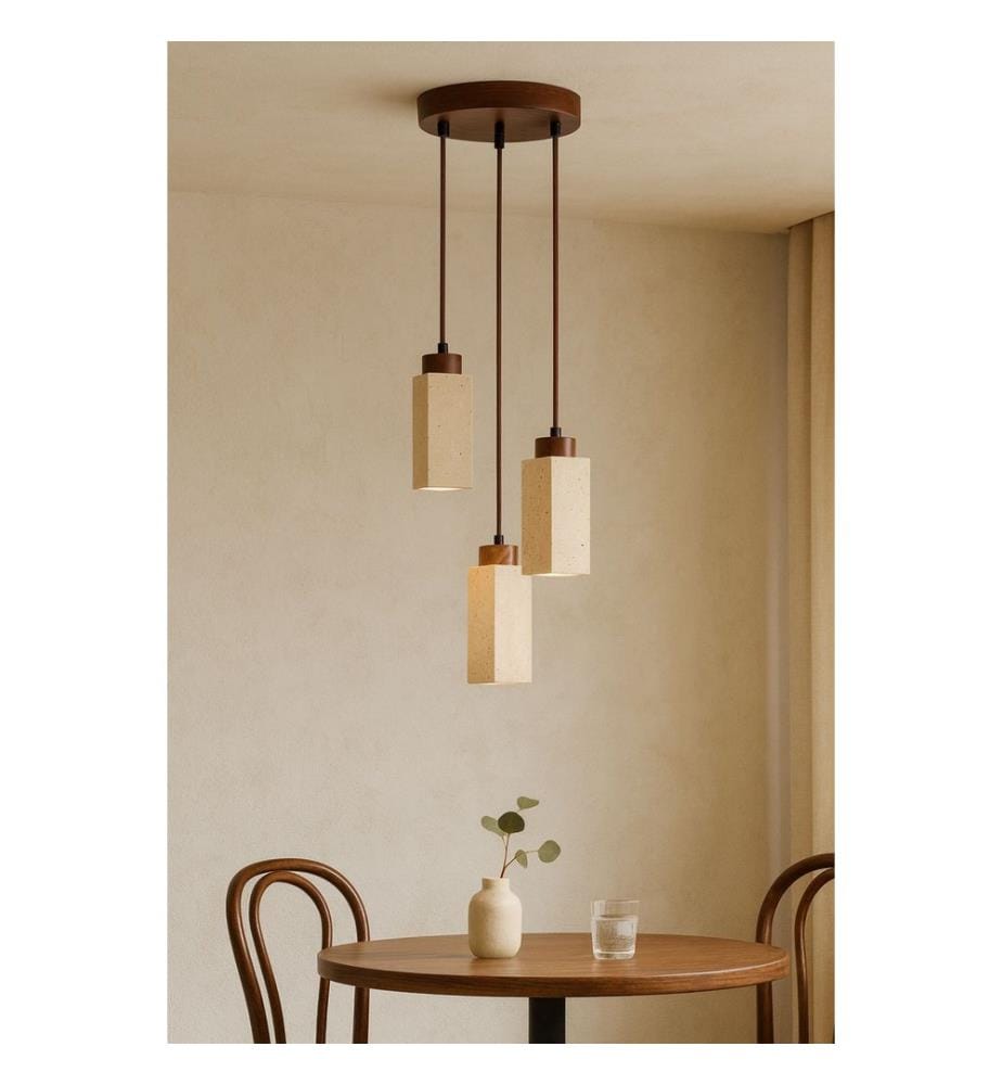 Lustre, beige, noyer, placage bois, corps métal