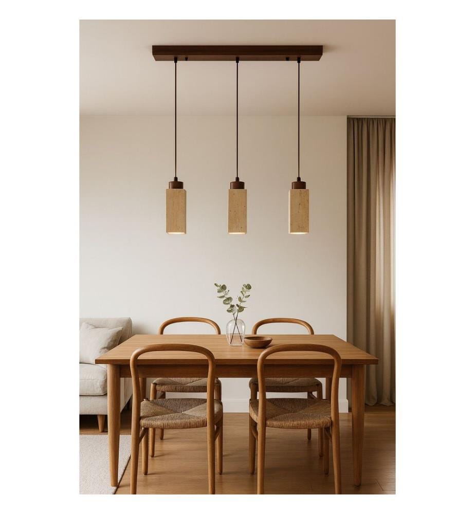 Lustre, beige, noyer, placage bois, corps métal