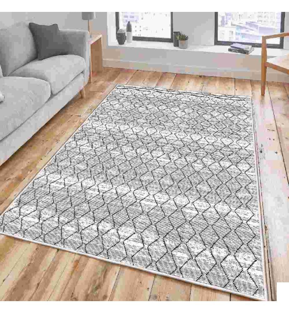 Tapis, crème, gris, blanc, 100% coton, 100 x 300 cm