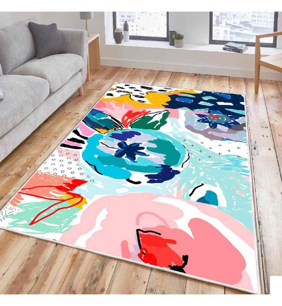 Tapis, blanc, bleu, turquoise, vert, rouge, 100% coton, 180 x 280 cm