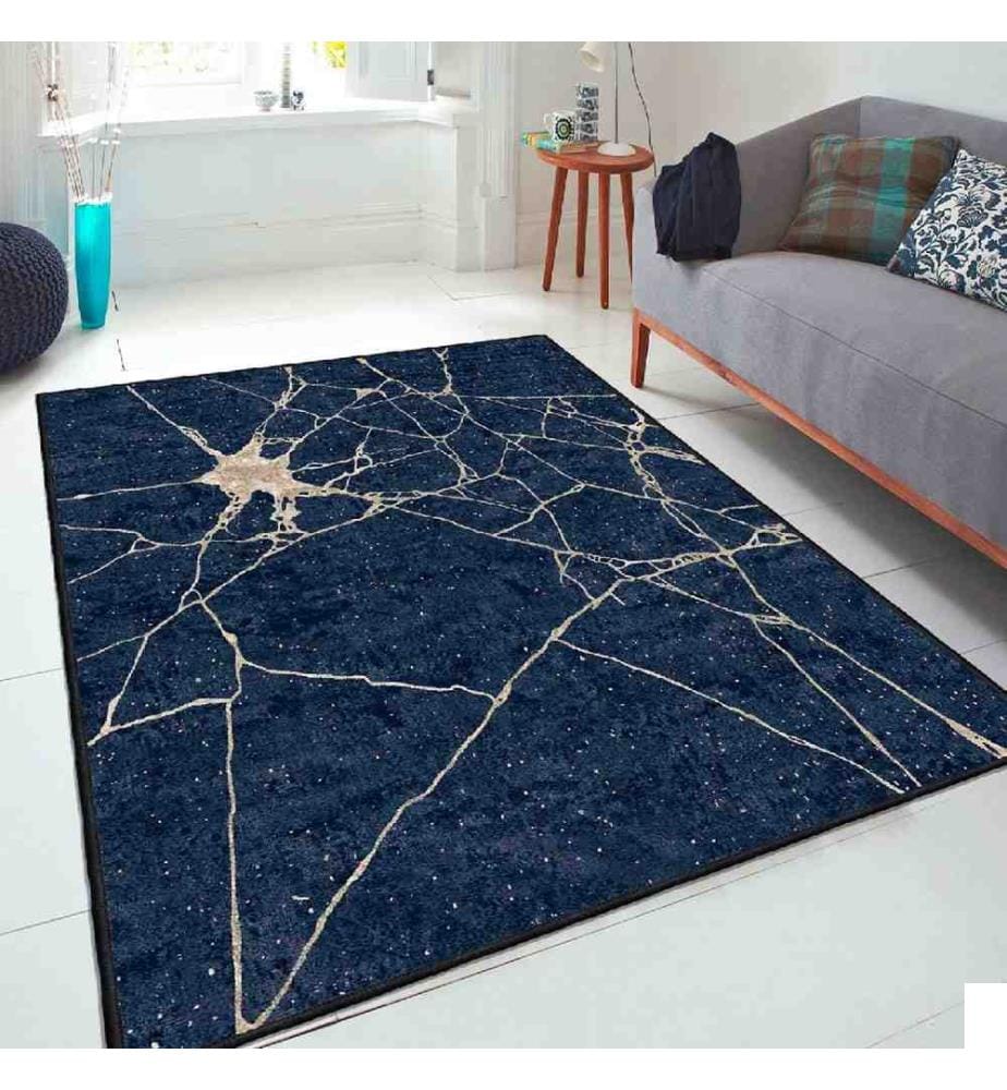 Tapis, beige, bleu marine, 100% coton, 120 x 180 cm