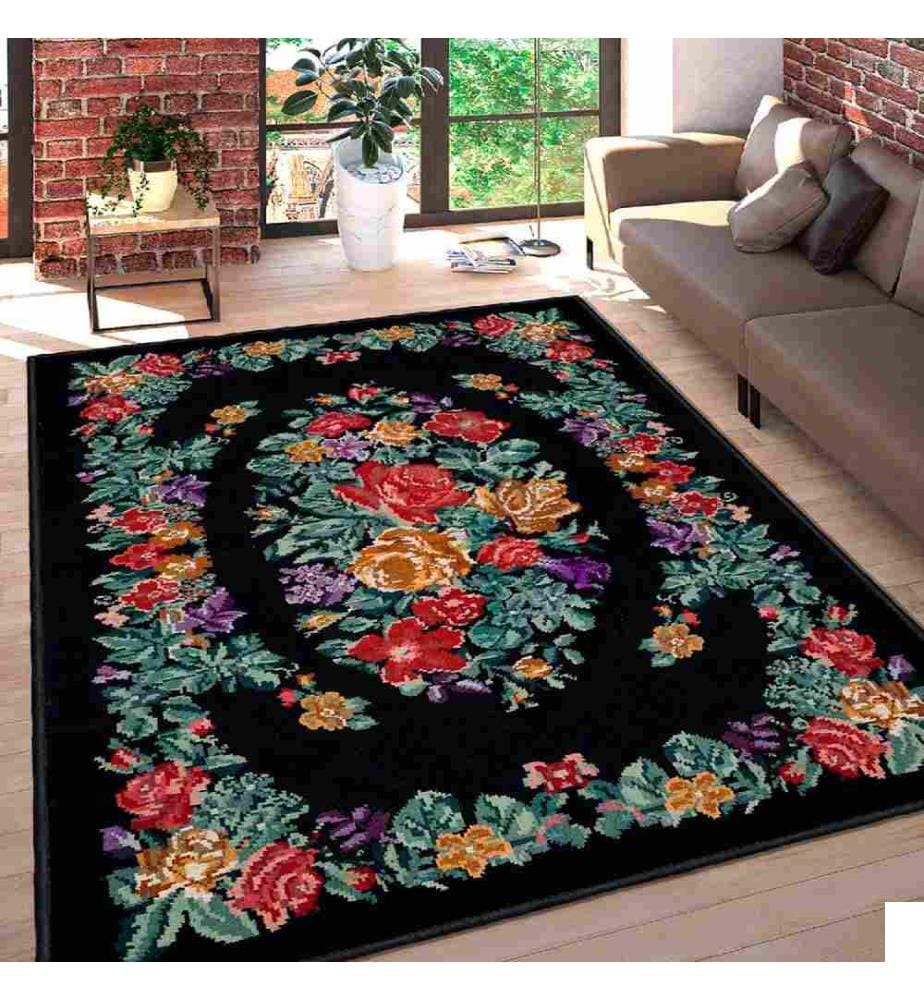 Tapis, rouge, orange, vert, noir, 100% coton, 100 x 300 cm