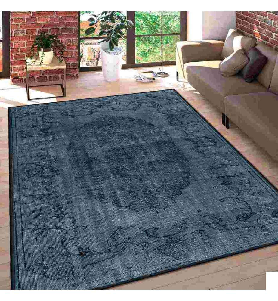 Tapis, bleu marine, noir, 100% coton, 80 x 150 cm