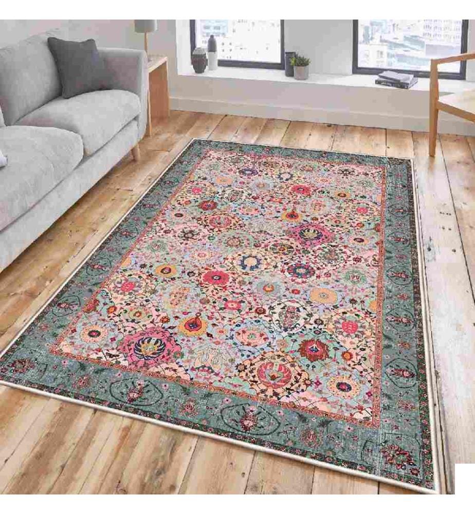 Tapis, crème, rouge, orange, bleu, vert, 100% coton, 100 x 200 cm