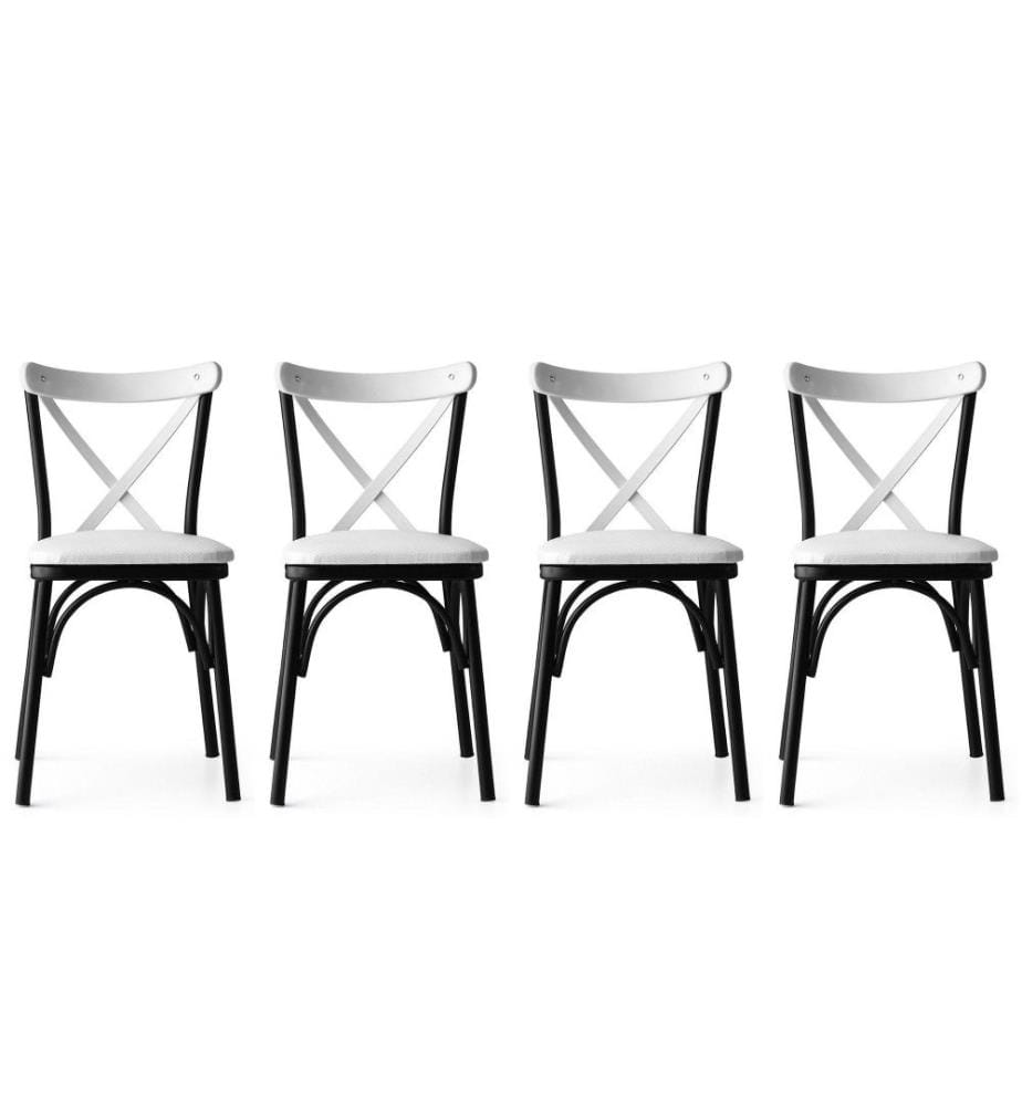 Ensemble de chaises, 4 pièces, blanc, structure en métal, assise en cuir Pu