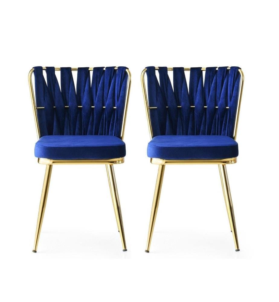 Ensemble de chaises, 2 pièces, Gold Navy Blue, structure métallique, tissu velours - assise en panneaux de particules mélaminés