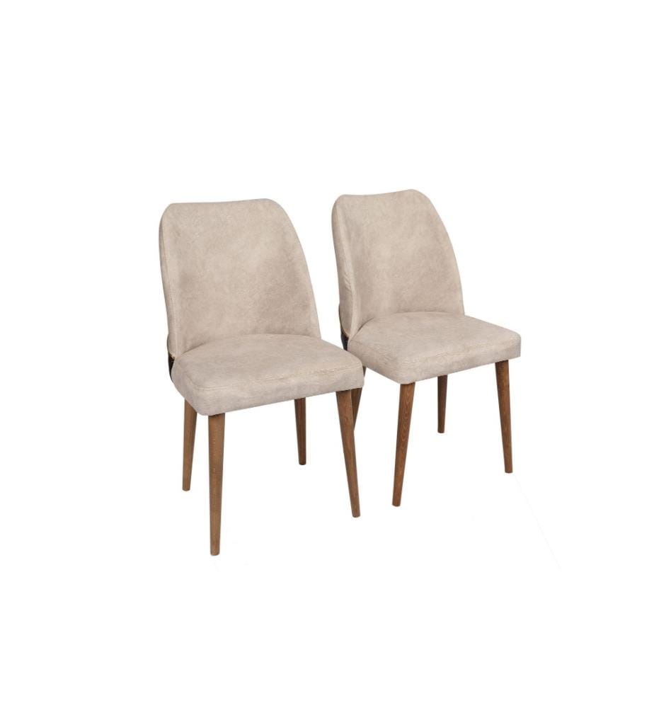 Ensemble de chaises, 2 pièces, noyer crème, structure métallique, tissu velours - assise en simili cuir