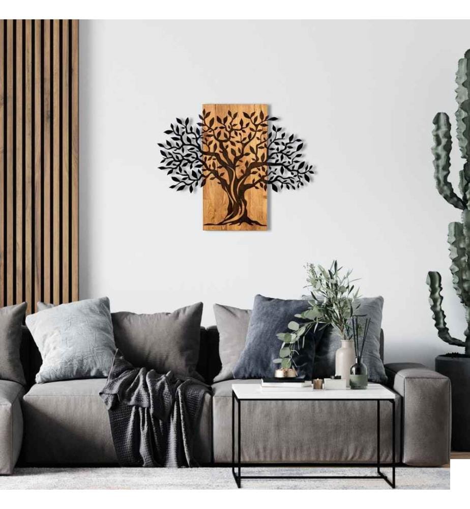 Accessoire mural décoratif en bois, noyer noir, métal, cadre en bois