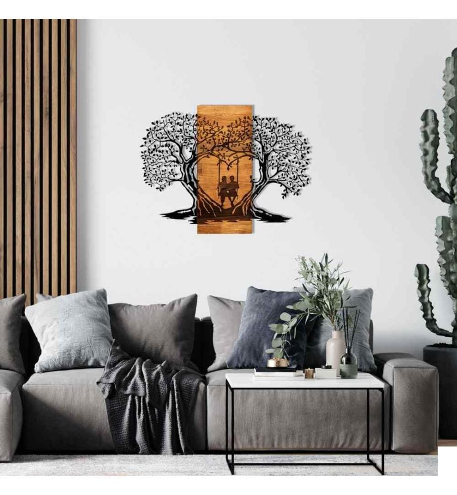 Accessoire mural décoratif en bois, noyer noir, métal, cadre en bois