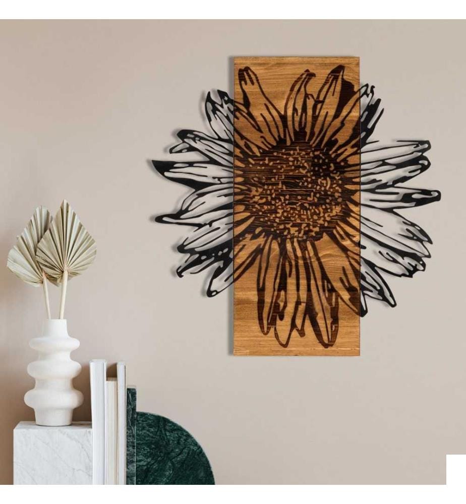 Accessoire mural décoratif en bois, noyer noir, métal, cadre en bois