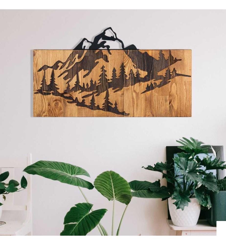 Accessoire mural décoratif en bois, noyer noir, métal, cadre en bois