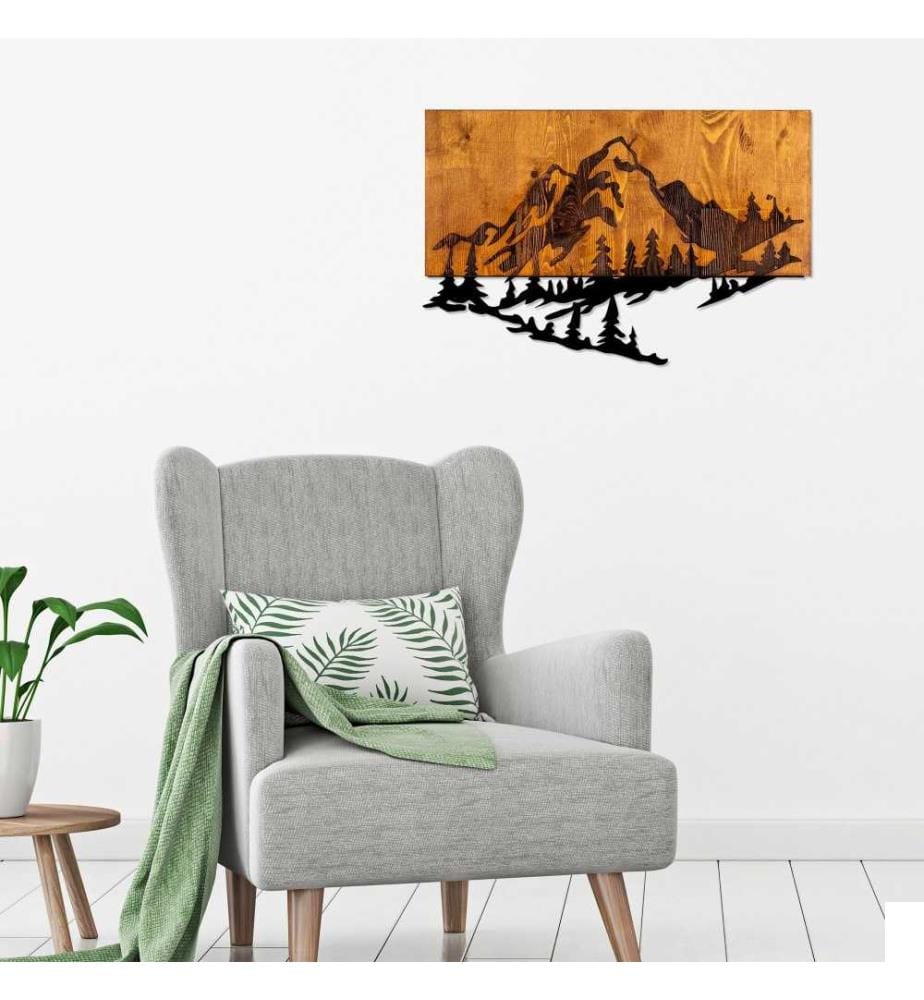 Accessoire mural décoratif en bois, noyer noir, 50% bois - 50% métal
