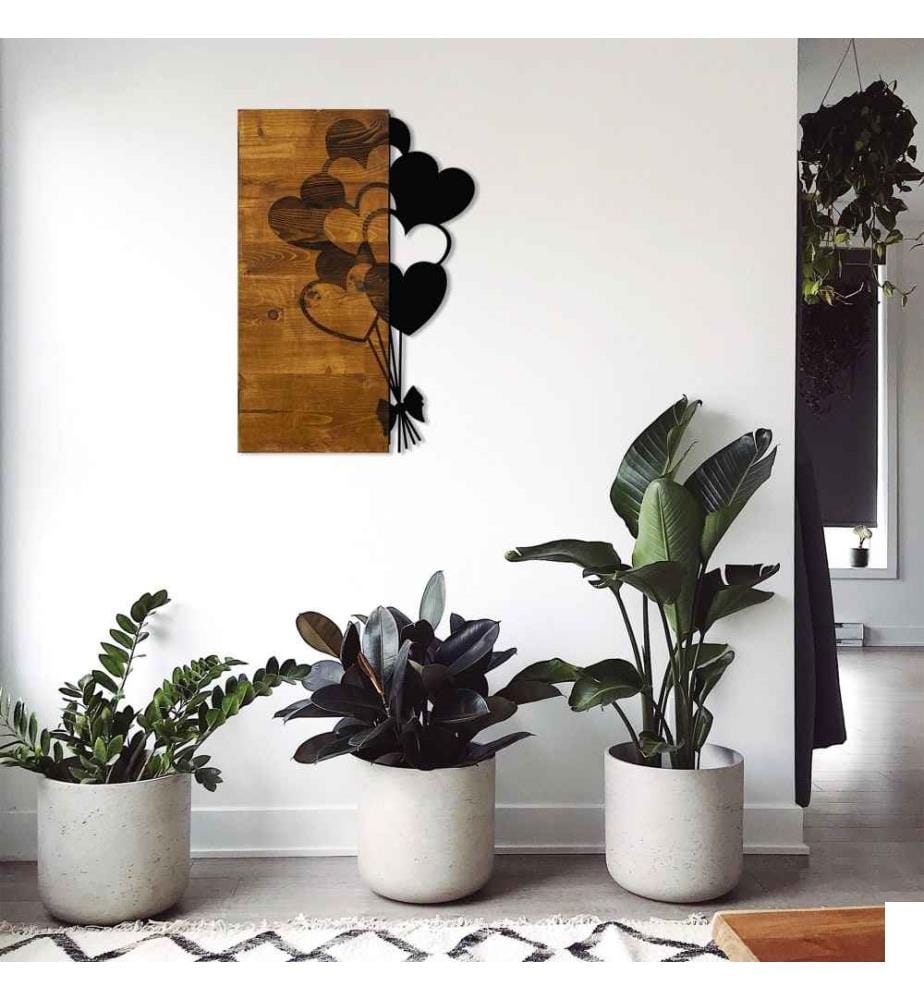 Accessoire mural décoratif en bois, noyer noir, 50% bois - 50% métal