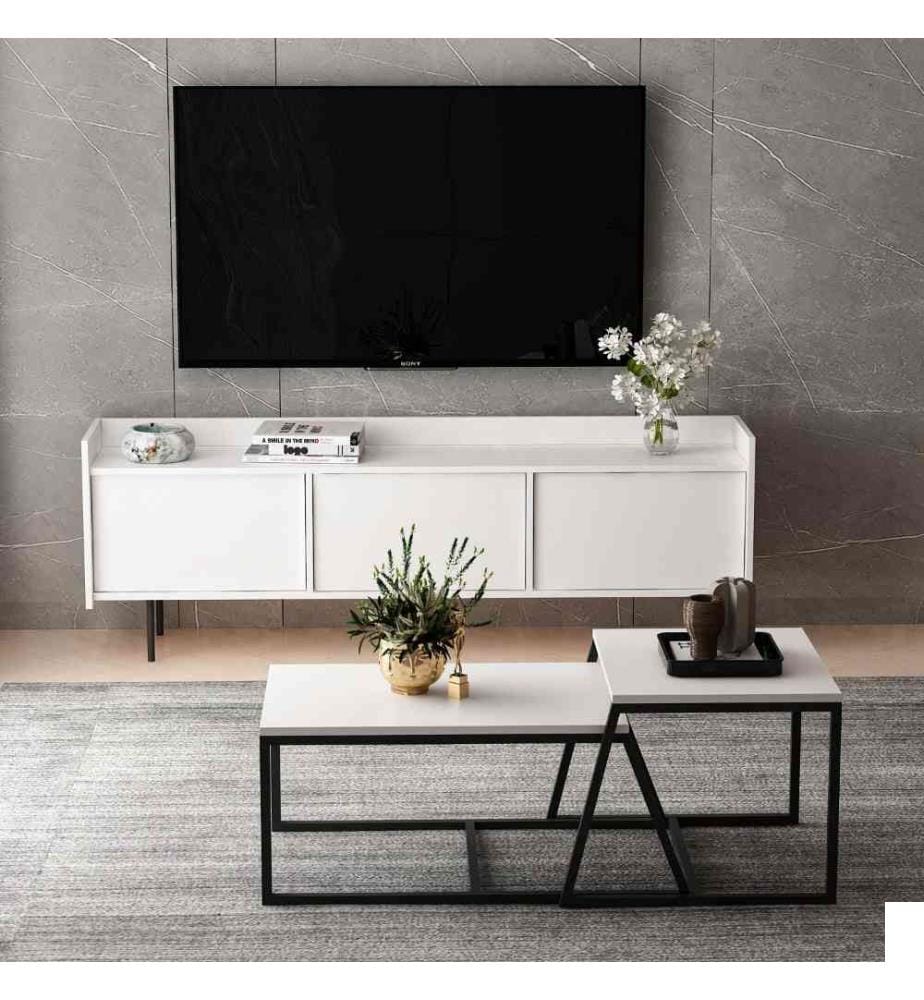 Ensemble de meubles de salon, blanc, panneau de particules mélaminé