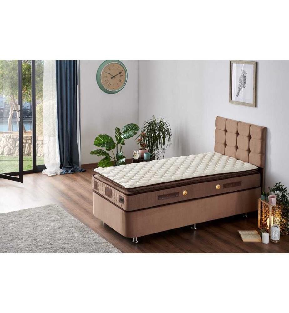 Matelas, blanc, marron, housse en coton tricoté, surmatelas simple face