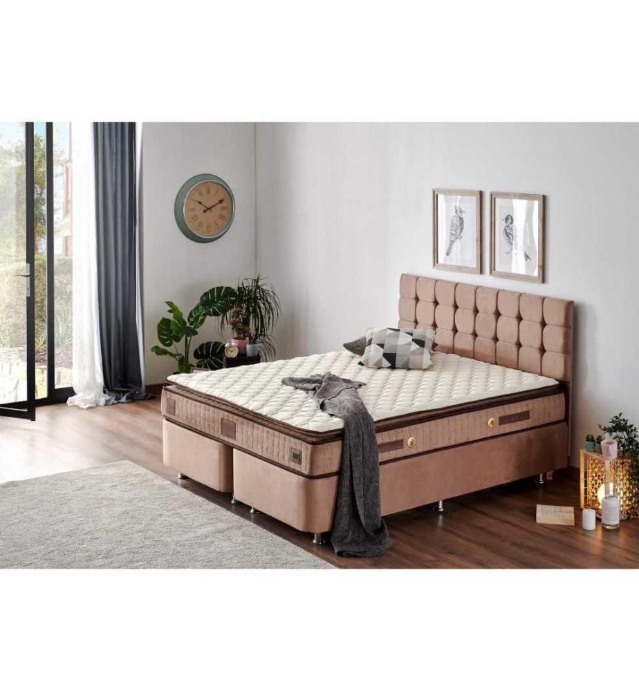 Matelas, blanc, marron, housse en coton tricoté, surmatelas simple face