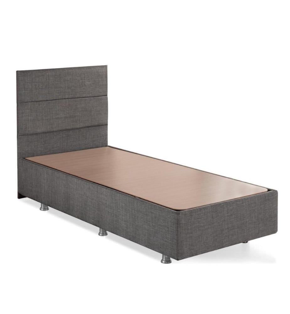 Sommier et tête de lit pour une personne, gris, cadre en acier, tissu Soho