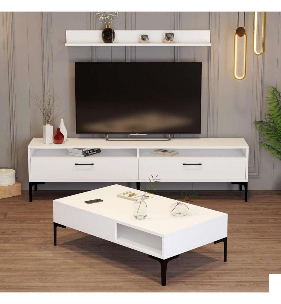 Ensemble de meubles de salon, blanc, panneau de particules mélaminé