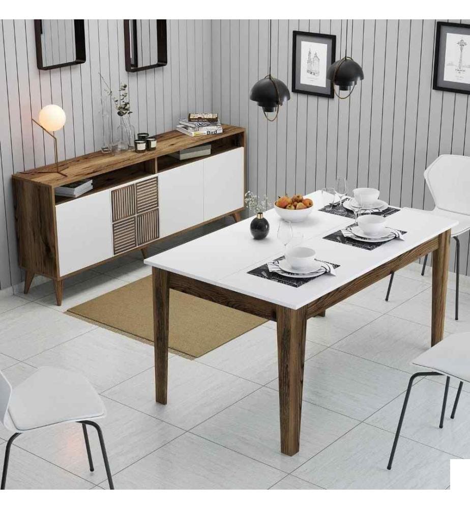 Ensemble de meubles de salon, noyer, blanc, panneaux de particules mélaminés