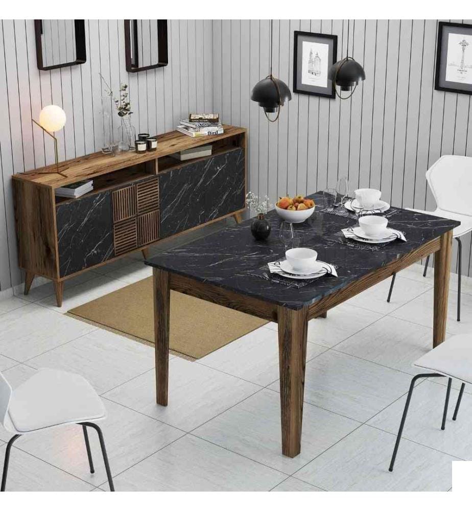 Ensemble de meubles de salon, noyer, noir, panneaux de particules mélaminés