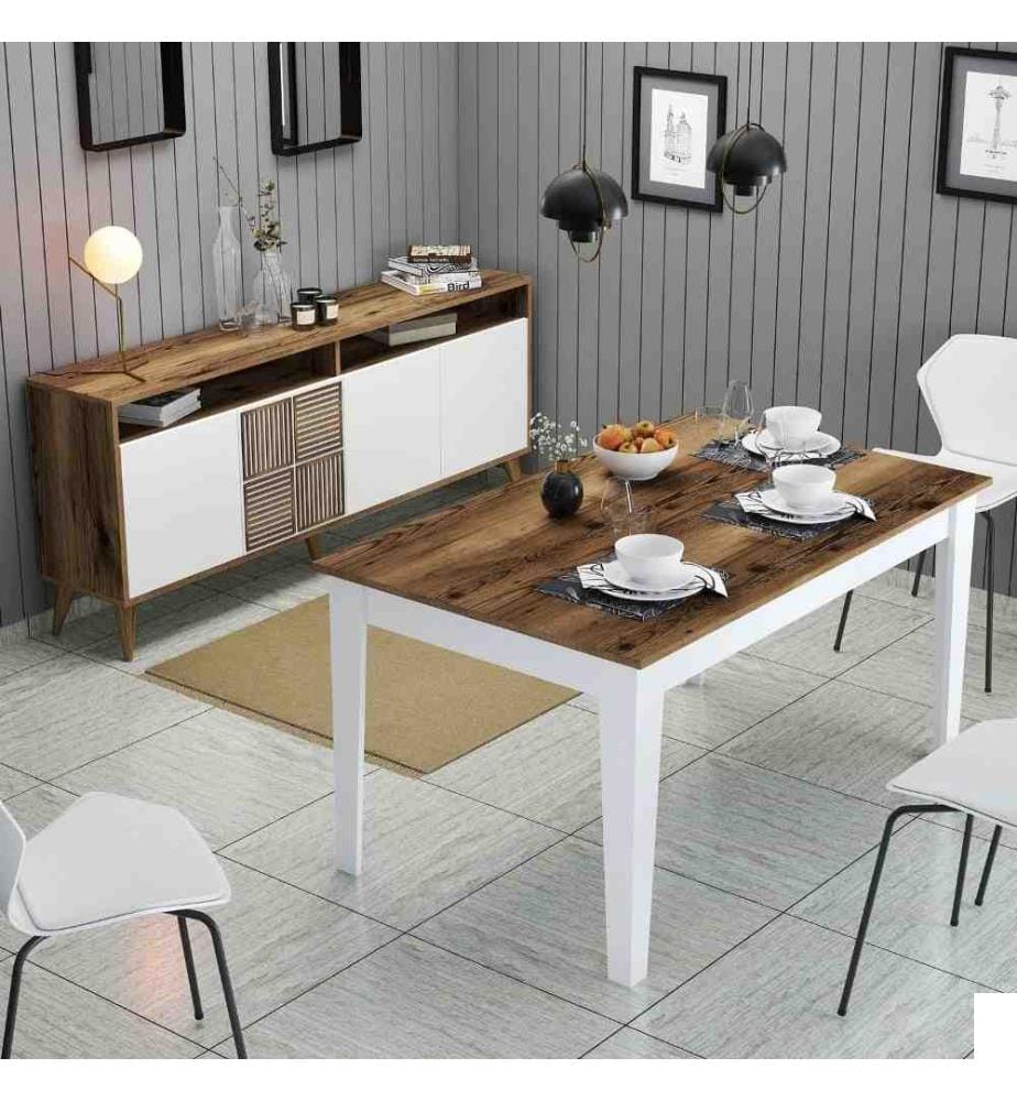 Ensemble de meubles de salon, noyer, blanc, panneaux de particules mélaminés