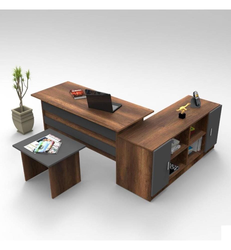 Ensemble de meubles de bureau, noyer, anthracite, panneau de particules mélaminé