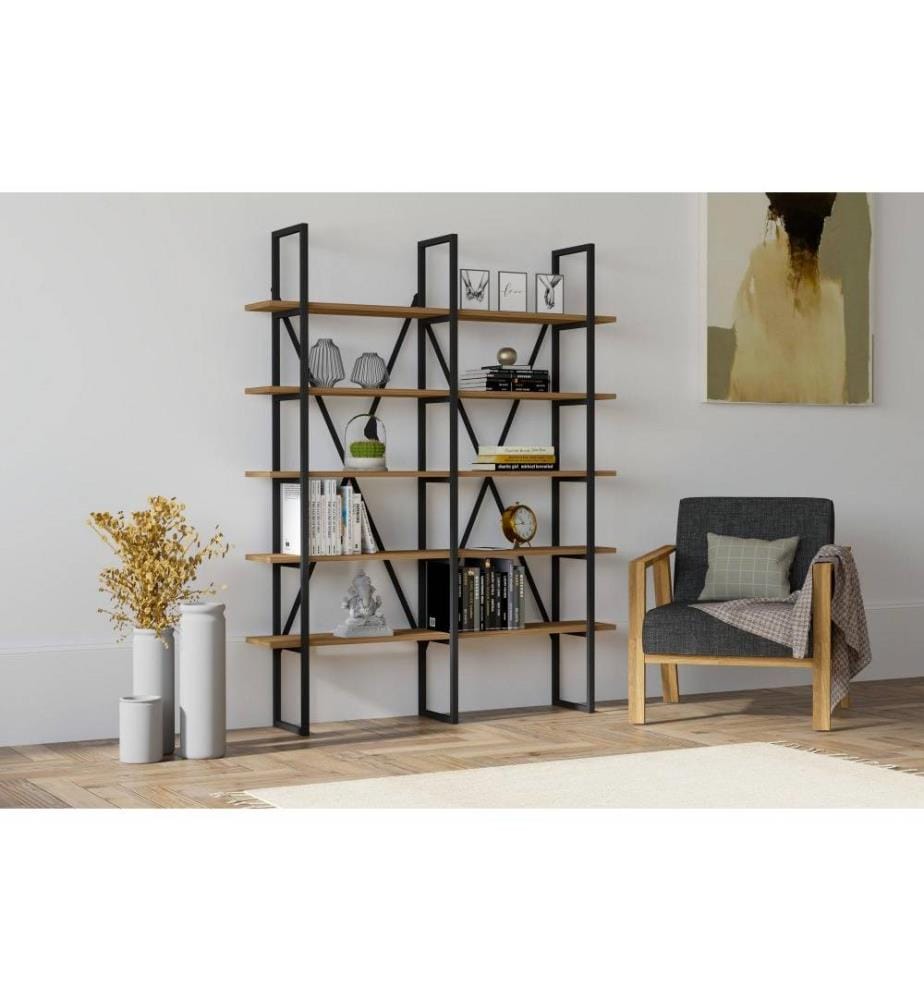 Bibliothèque, noyer, noir, panneau de particules mélaminé