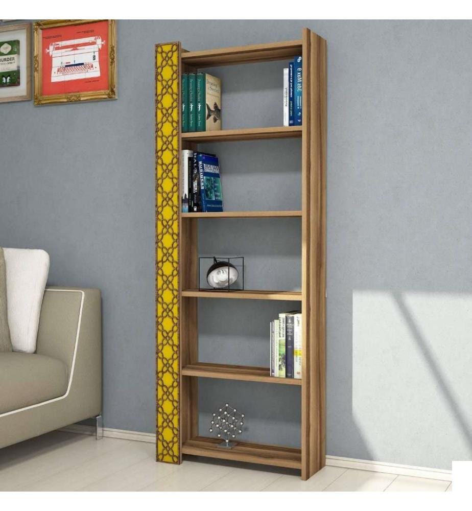 Bibliothèque, Noyer, Jaune, Panneau de particules mélaminé
