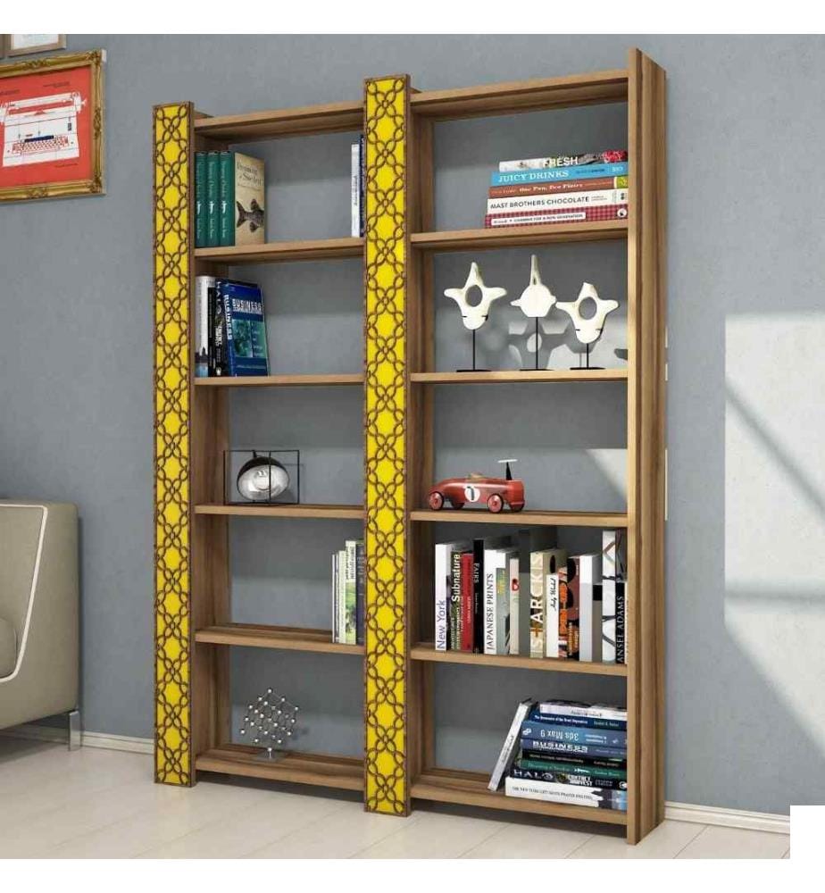 Bibliothèque, Noyer, Jaune, Panneau de particules mélaminé