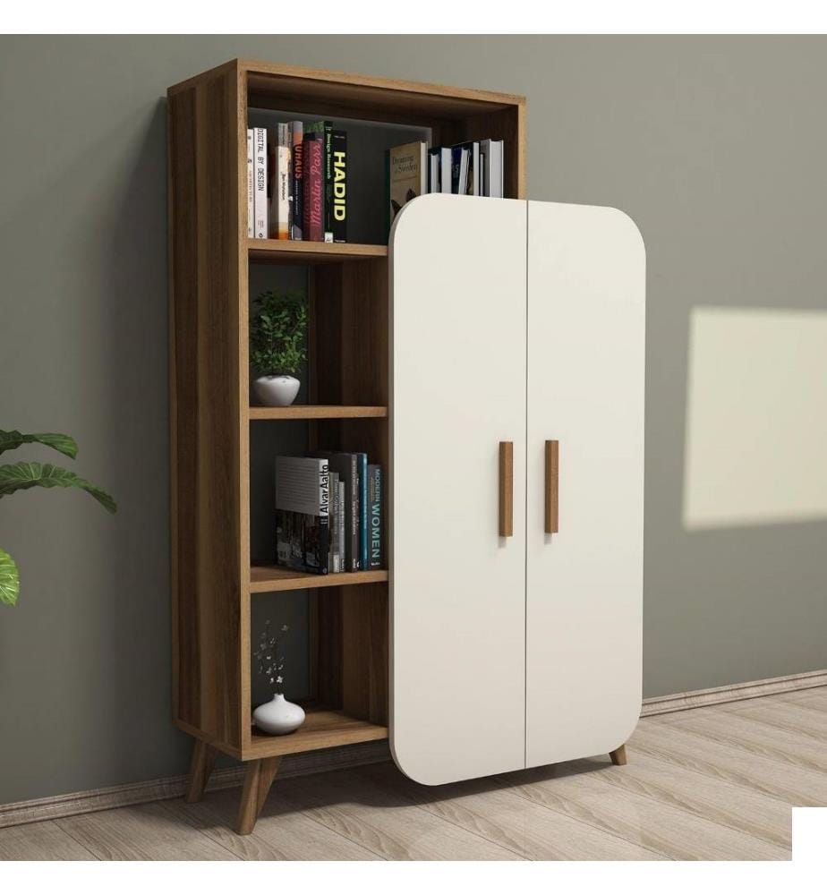 Bibliothèque, noyer, crème, panneau de particules mélaminé