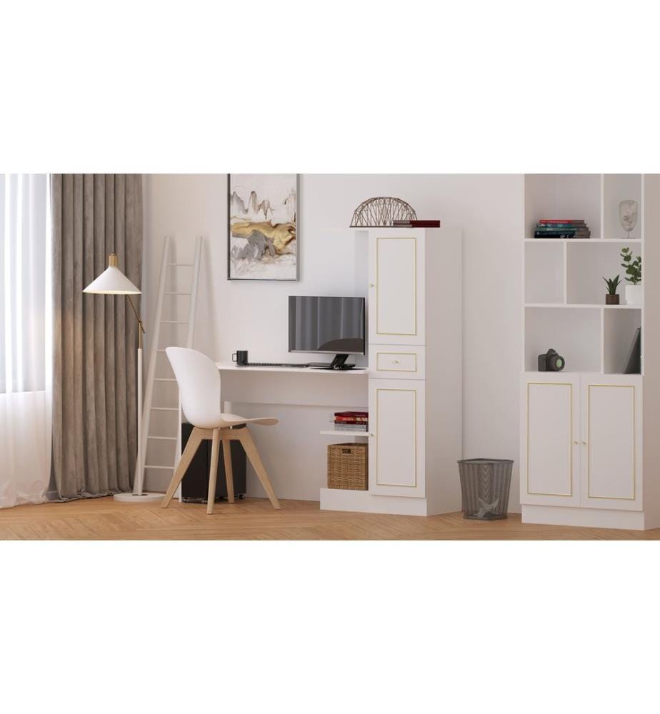 Bureau et bibliothèque, blanc mat, 100 % MELAMINE COATED E1 QUALITY CHIPBOARD