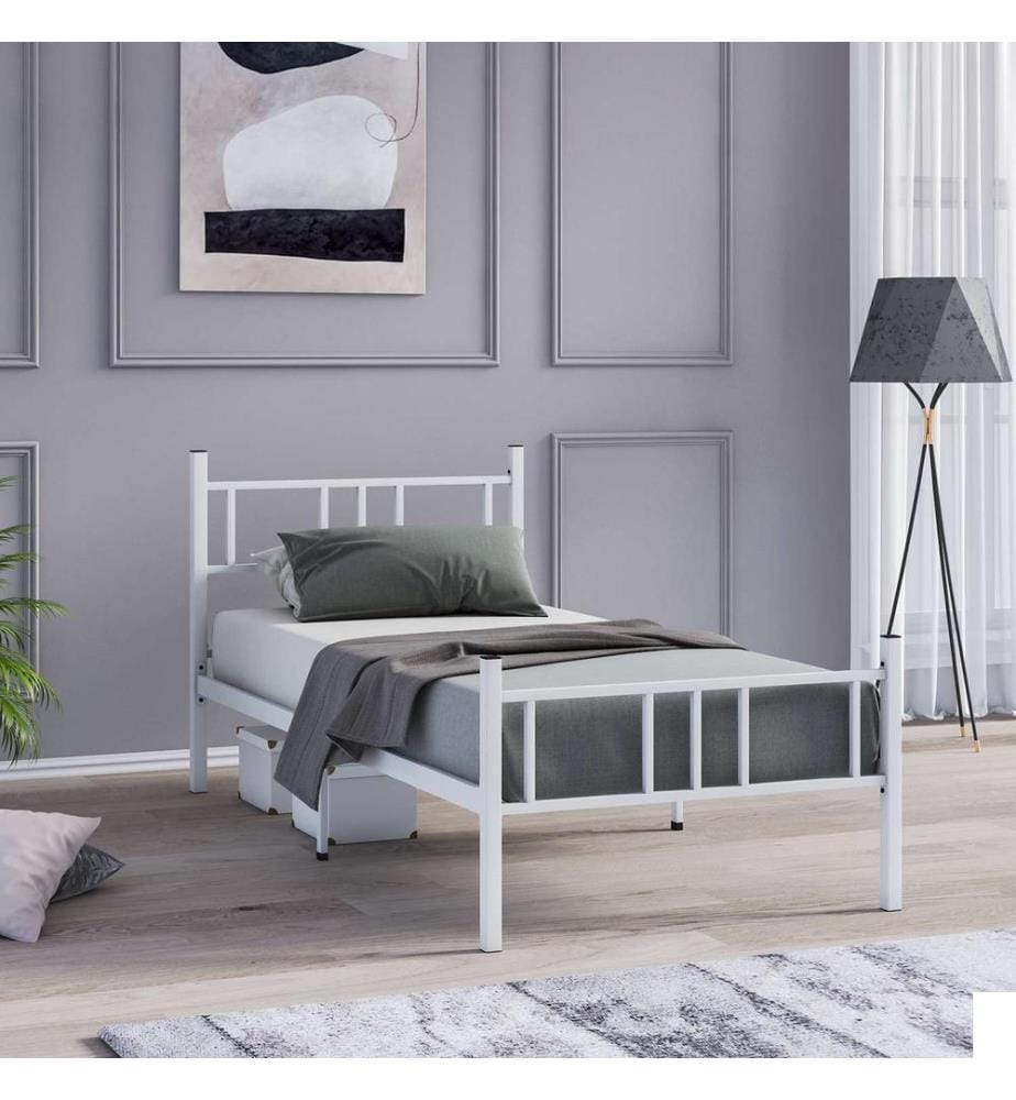 Lit simple, blanc, 100 % MÉTAL