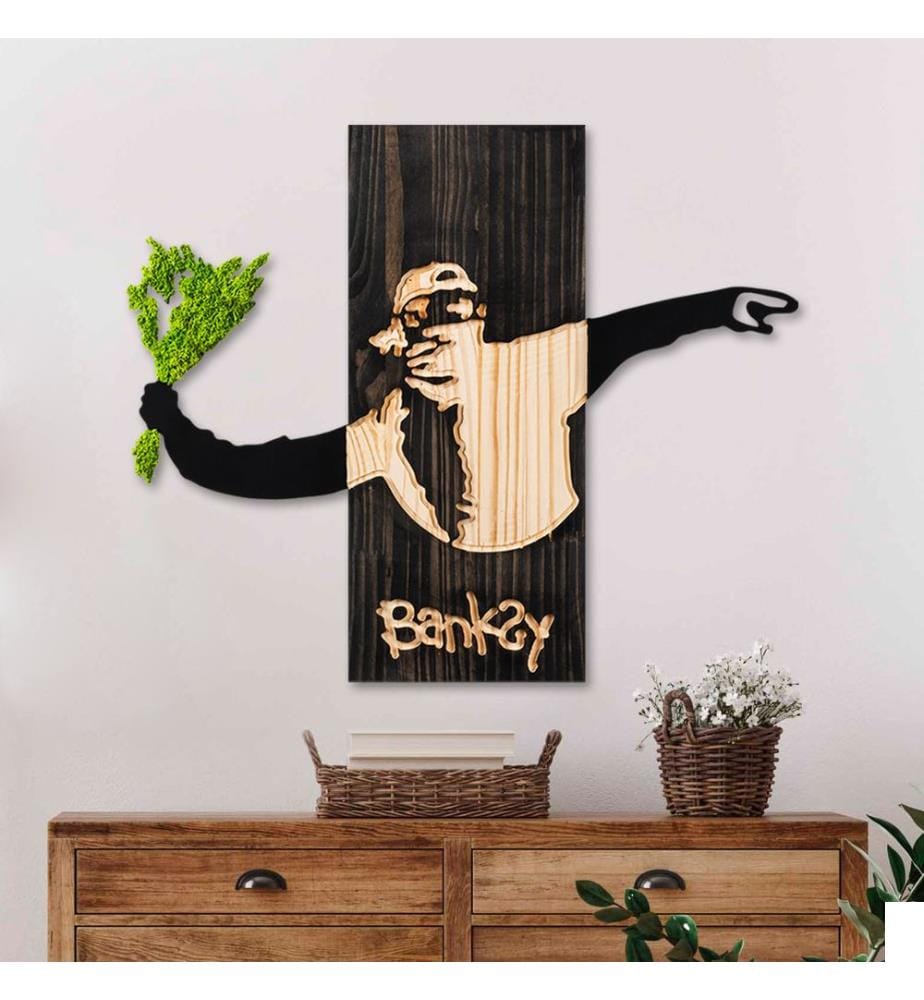 Accessoire mural décoratif en bois, noir, noyer, vert, 100 % BOIS / MOUSSE / MÉTAL (épaisseur du bois : 30 mm, épaisseur du métal : 1,5 mm)
