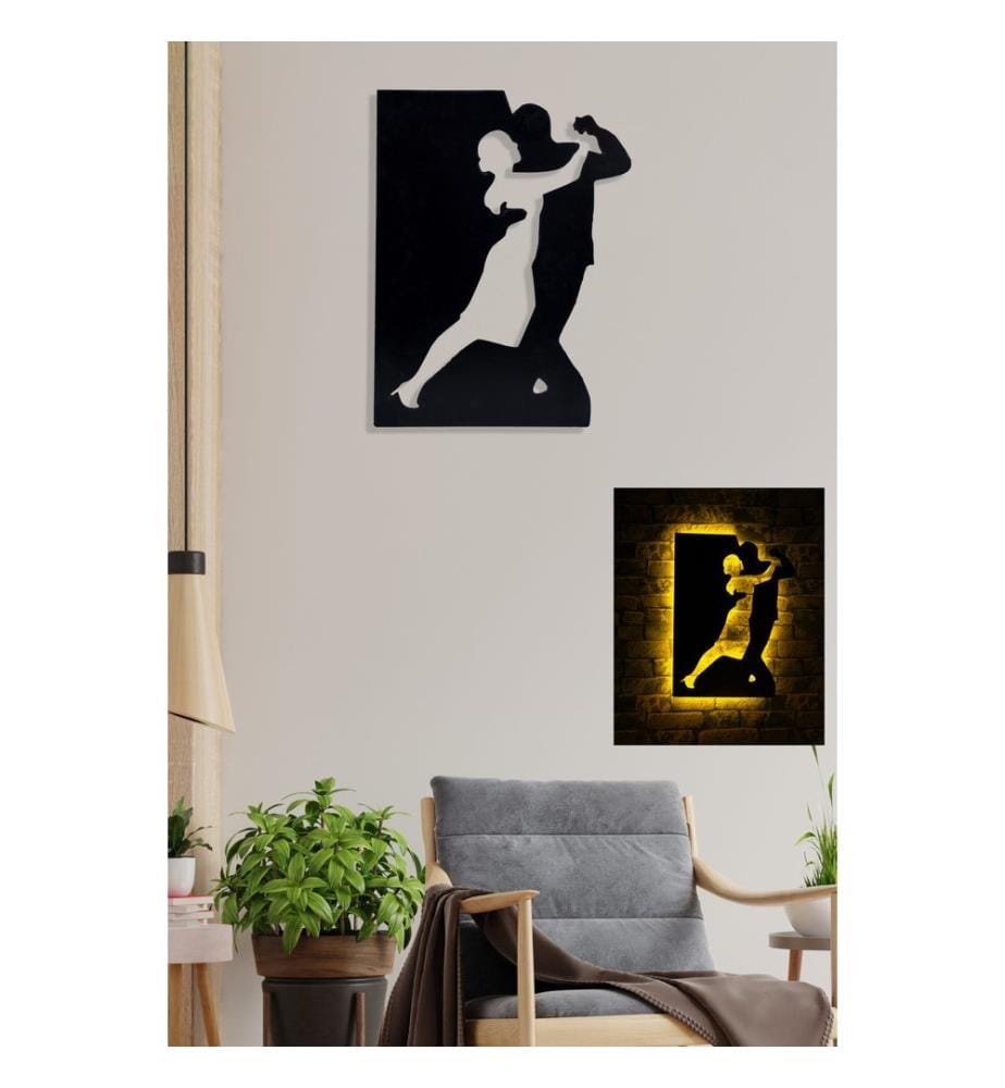 Éclairage décoratif à LED, jaune, socle en MDF noir, 60 LEDs/m de bande LED