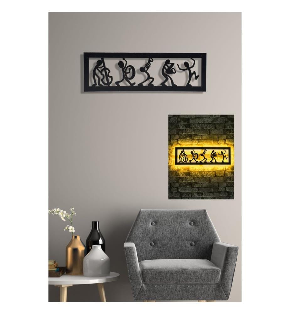 Éclairage décoratif à LED, jaune, socle en MDF noir, 60 LEDs/m de bande LED