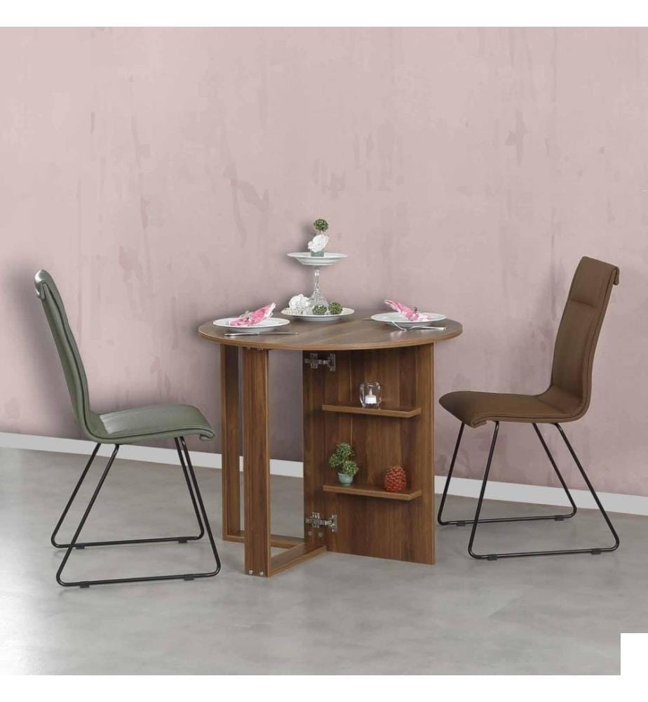 Table pliante, noyer, panneau de particules mélaminé