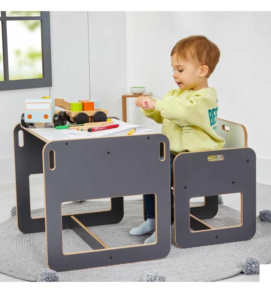 Ensemble table et chaises pour enfants, 100 % MDF, anthracite, blanc