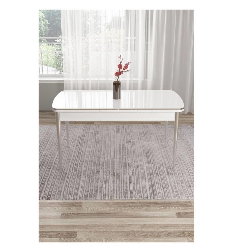 Table de salle à manger, 100 % MDF, blanche, chromée