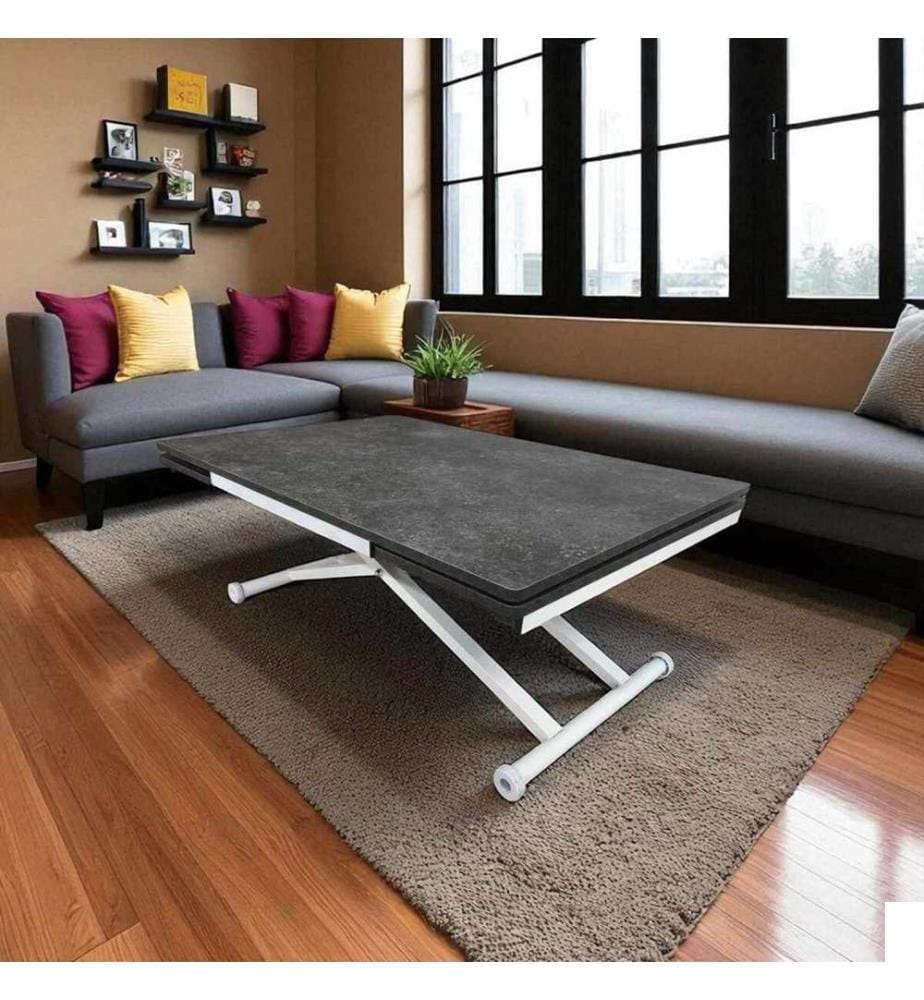Table de salle à manger extensible, 100 % MDF, anthracite, blanc
