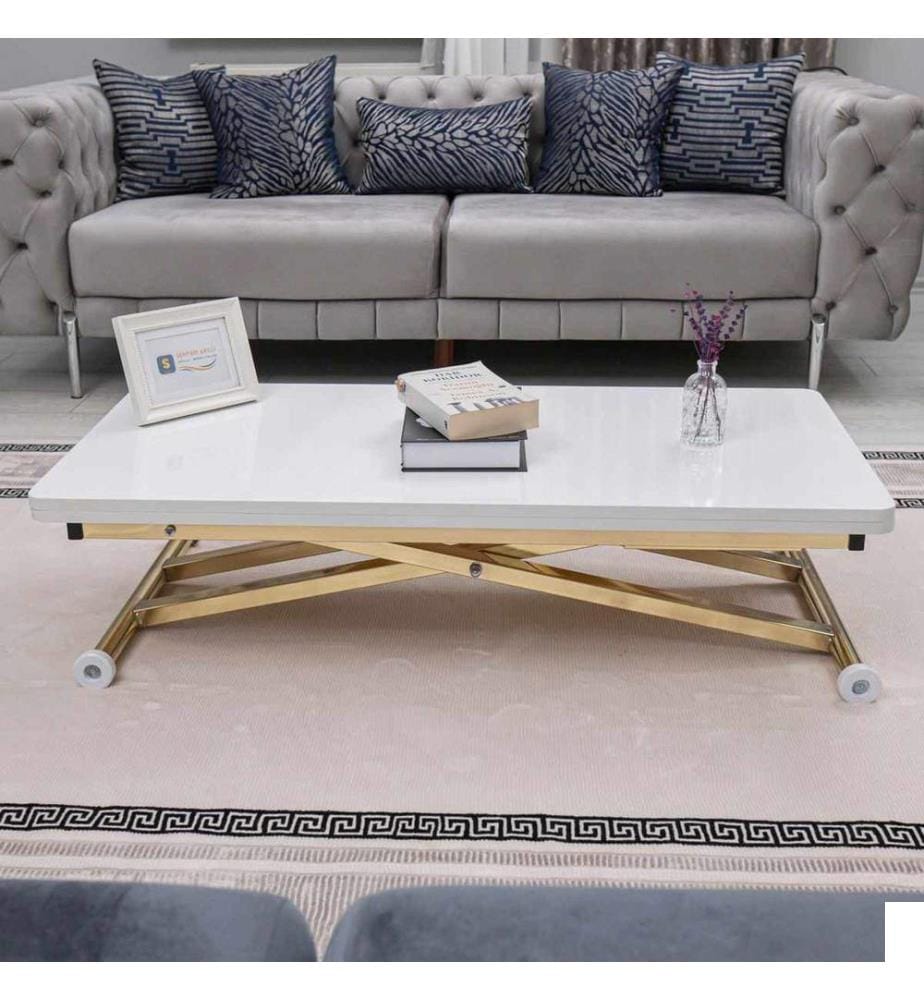 Table basse, 100 % MDF, blanche, dorée