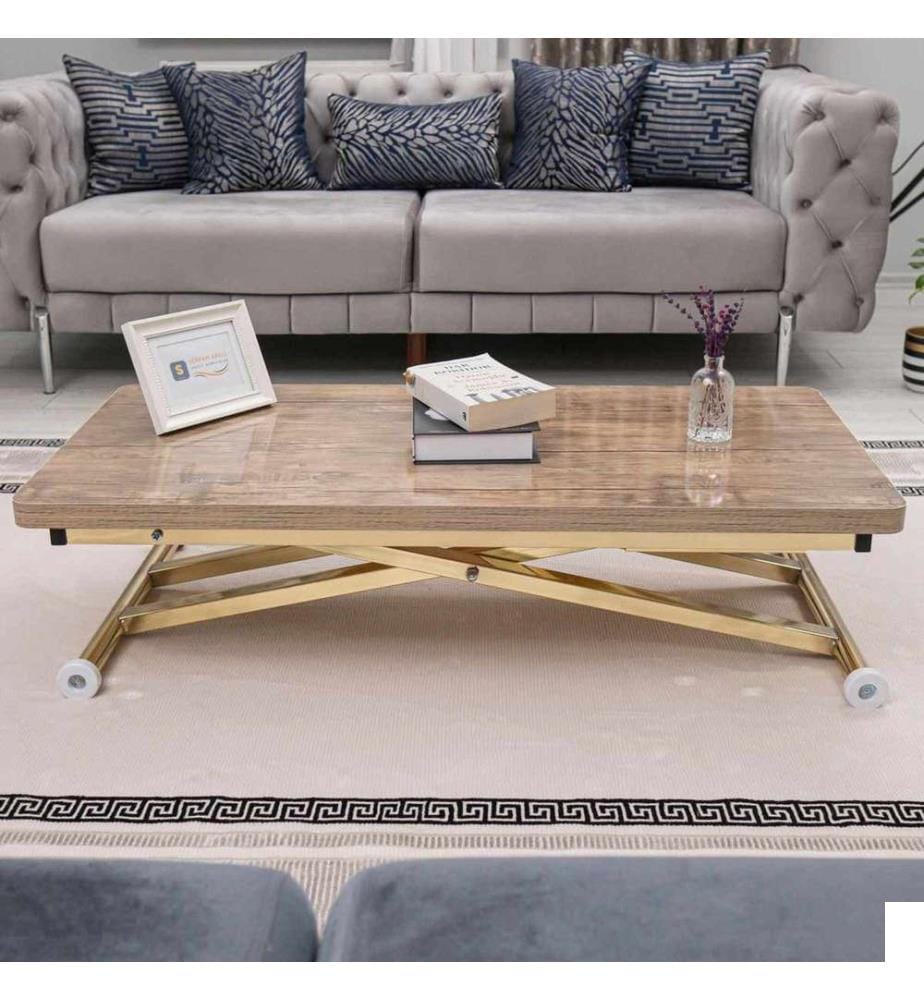 Table basse, 100 % MDF, finition antique, dorée