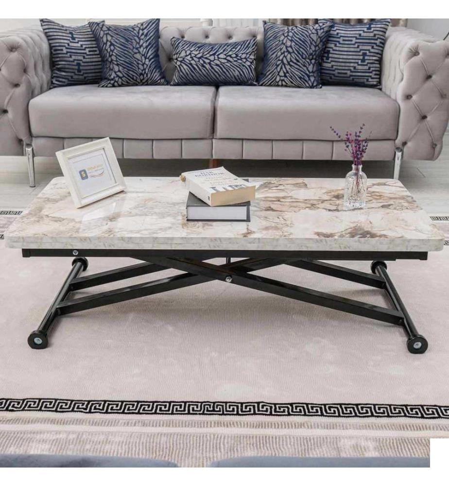 Table basse, 100 % MDF, marbre blanc, noir