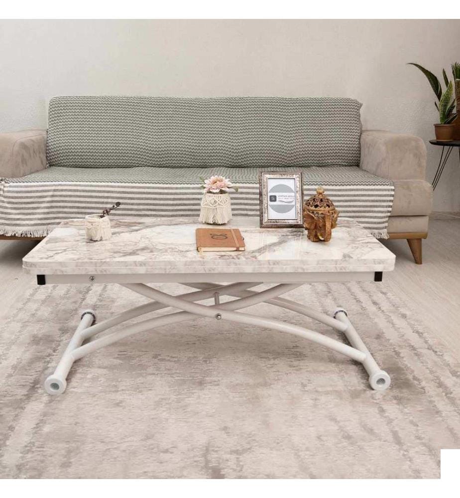 Table basse, 100 % MDF, marbre blanc, blanc